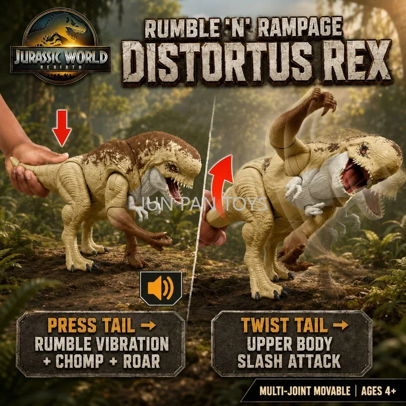 Figura de Acción de Dinosaurio Original de Jurassic World Rebirth, Distortus Rex, Rumble N Rampage, 22 Pulgadas, Coleccionable, Regalo para Niños, Juguetes, JJP79