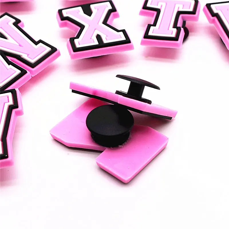 Single Sale 1pcs Pink Letters Shoe Charms Accessories Sandals Shoe Decorations Jeans Pins Badge Unisex Party Favors Dropshipping image 3