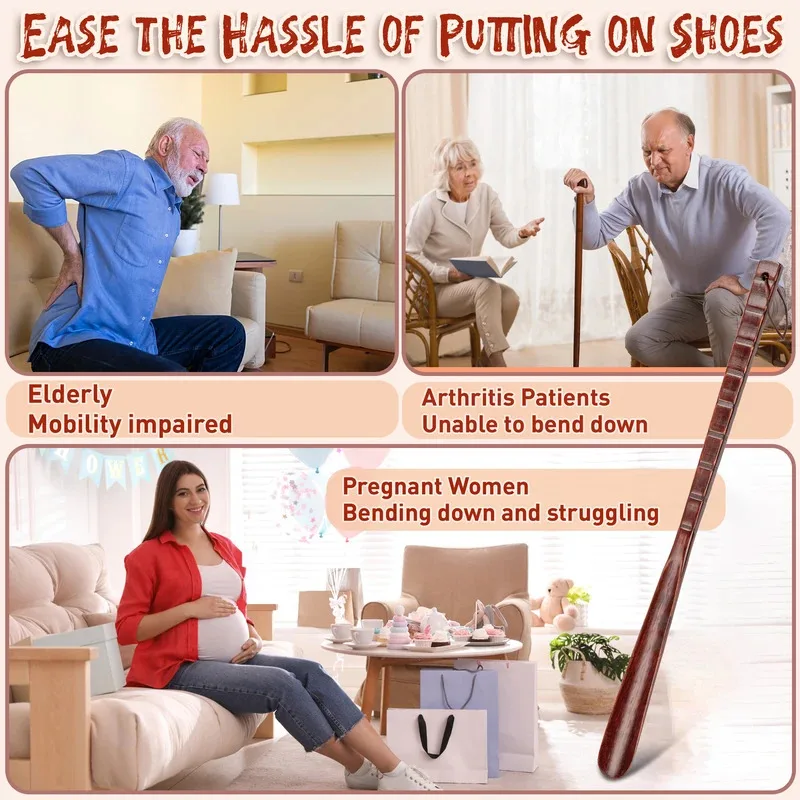 54CM Durable Professional Wooden Shoe Horn Flexible Long Handle Shoehorn Useful Shoe Lifter for seniors Shoe Spoon Home Tools image 5