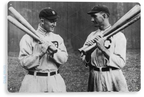 1p,TIN SIGN Ty Cobb, Shoeless Joe Jackson Décor Baseball History Card Shop A661