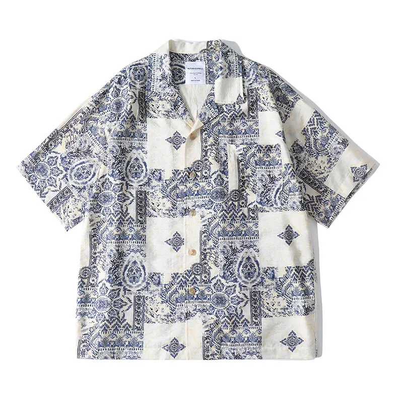 

Men Summer Retro Cuban Collar Short Sleeve Streetwear Cleanfit Fashion Loose Casual Hawaiian Shirts Cityboy Oversize Blouse