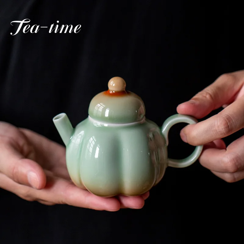 

New 125ml Retro Celadon Gradient Pumpkin Pot Exquisite Household Teapot Literati Sketch Pot Play Pot Tea Club Kung Fu Tea Set