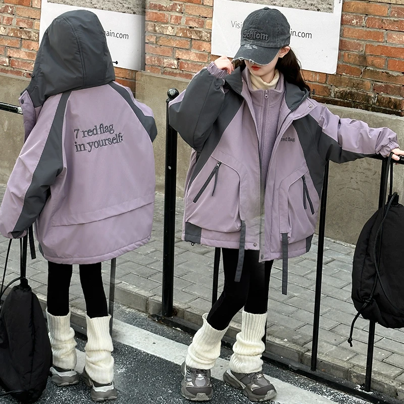 

Toddle Sporty Outwear Child Sporty Style Spring Autumn Warm Jacket Kids Hooded Jacket Ages 4-14Y Girl Reversible Garment Outfit