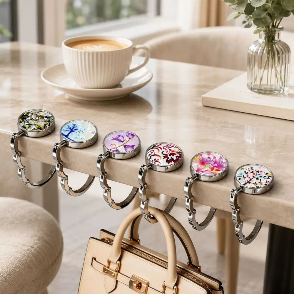 Compact Structure Portable Purse Hook Marble Pattern Alloy Table Handbag Holder Folding Non Slip Bag Hanger Dining Use