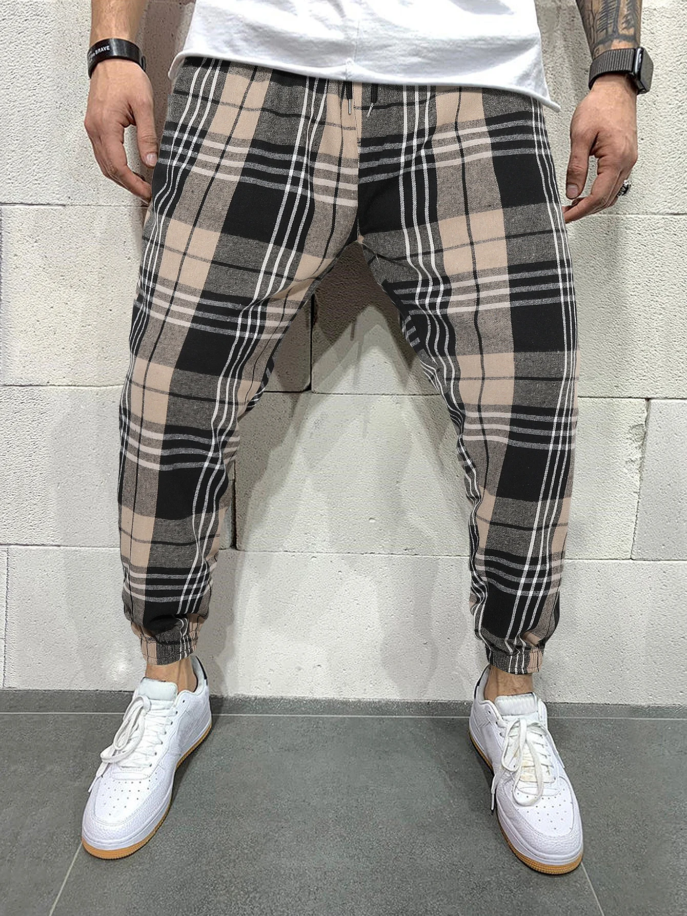 

Мужские брюки в клетку с цветовыми блоками, зауженные, повседневные, для спорта и сна, 1 шт.