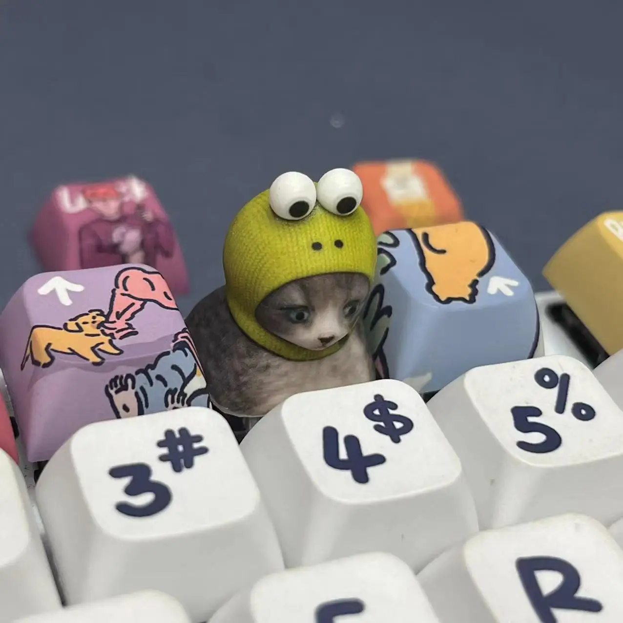 DIY Cartoon Cute  Cat Keycaps Handmade Customized Game Machinery Keycaps Customized Resin Computer Accessories