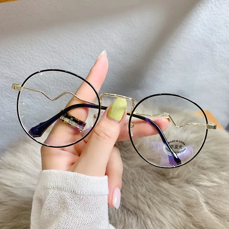 Metal Round Frame Myopia Glasses Fashion Anti-blue Light Blocking Eyeglasses Nearsighted Prescription Eyewear Diopter 0 to -6.0