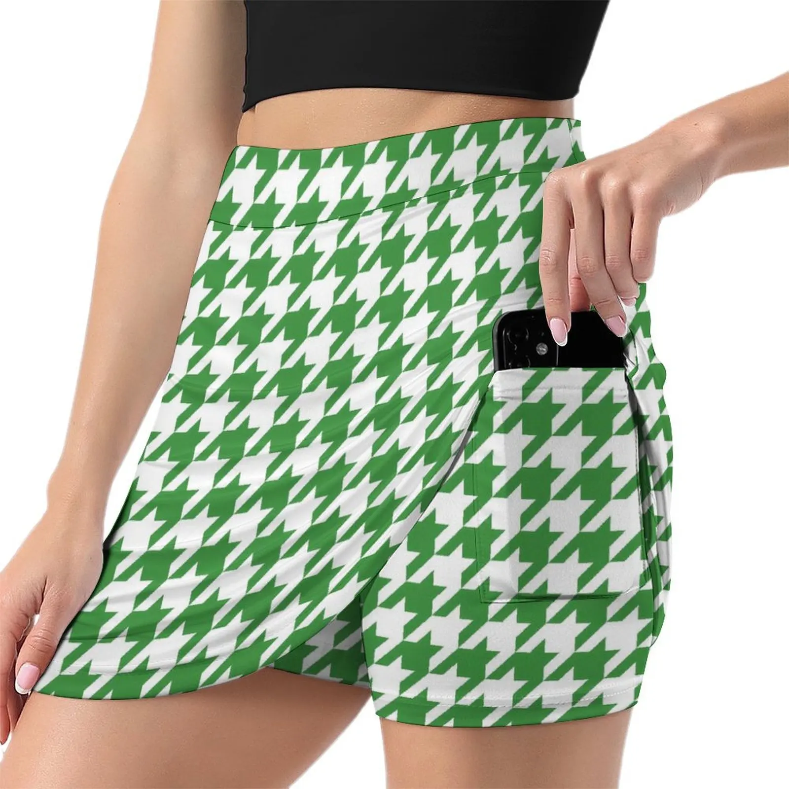 Green Houndstooth Skirt St Patricks Day Street Style Casual Skirts Womens Vintage Mini Skirt Graphic Short Bottoms Birthday Gift