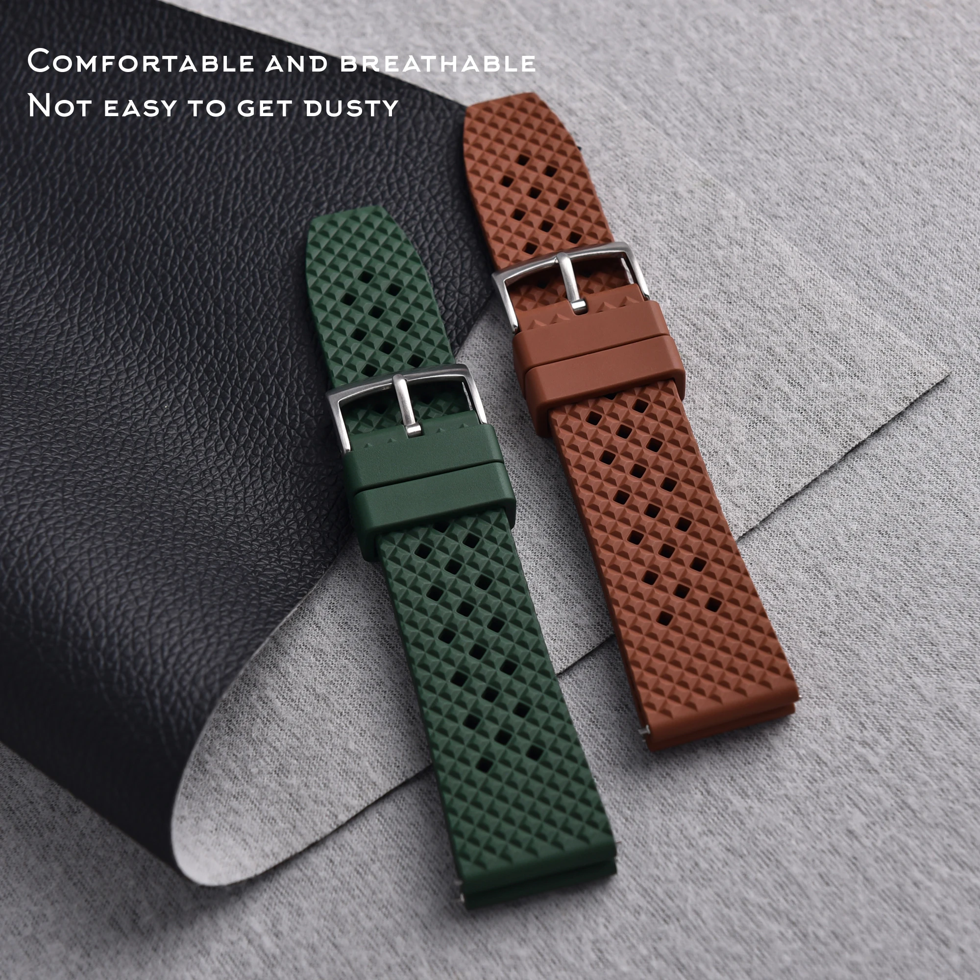 20 مللي متر 22 مللي متر FKM حزام ساعة مطاطي سريع الإصدار مقاوم للماء لساعات الغوص الرياضية تصميم مقاوم للتعرق #4