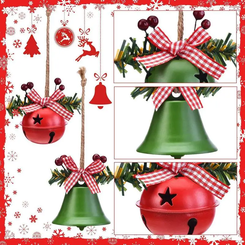 Campanas de Navidad grandes de 6 piezas, adornos colgantes de campana de gran tamaño, blanco, rojo, verde, campana de árbol de Navidad, favores de fiesta, decoración de vacaciones