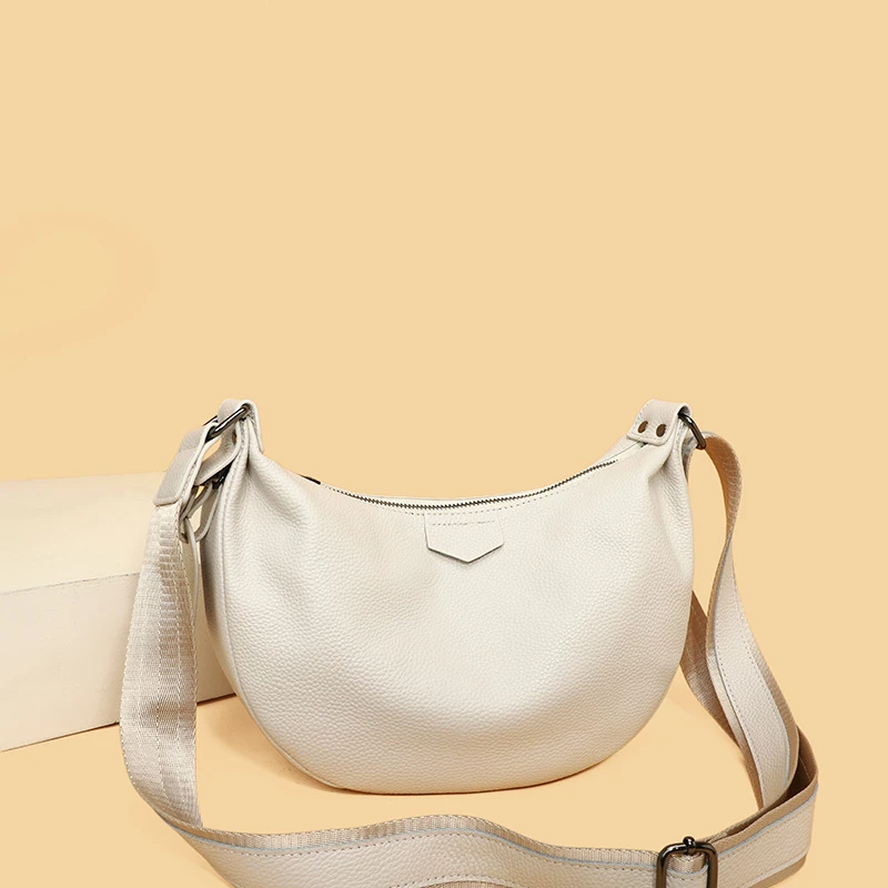 New Women Bags 100% Genuine Leather Underarm Totes Solid Color Commute Handbag Portable Adjustable Half Moon Female Shoulder Bag - view 4