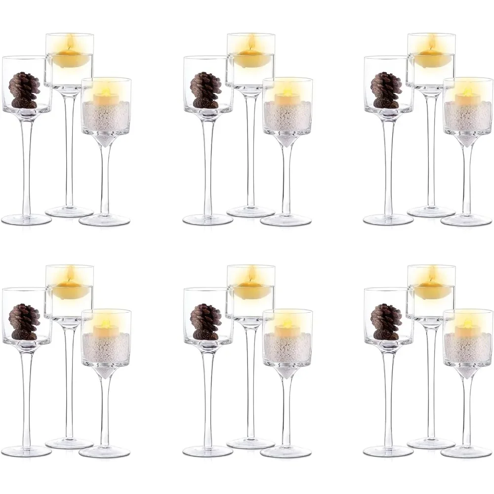 

Tall Glass Candle Holder for Pillar 18 Pcs Candle Holders for Floating Candles Clear Long Stem Stand Candleholder Centerpiece