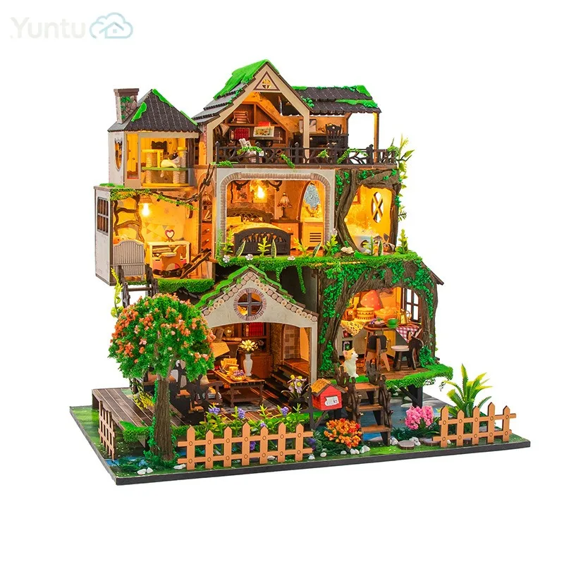 3D Wooden Puzzle Large DIY Tree House Assembly Model, Tabletop Home Decor, Christmas Family Handcraft Assembly Game Gift