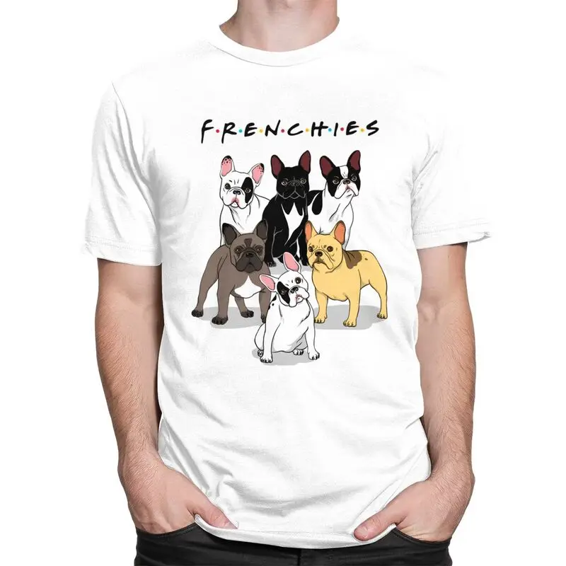 Custom Funny Frenchie Puppy French Bulldog Tshirt for Men Short Sleeves Casual T Shirt Fashion T-shirts Slim Fit Pure Cotton Tee