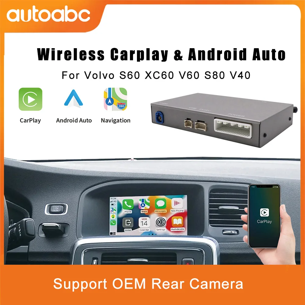 Drahtloses CarPlay Android Auto-Modul für Volvo xc60 s60l v60 v40 s60 S80, unterstützt Kamera, Airplay, Spiegelgussbildschirm