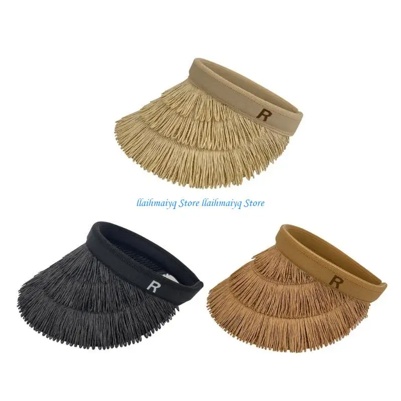 

573B Adult Straw Weaving Sun Hat Portable Wide Brim Hat Simple Empty Top for Outdoor