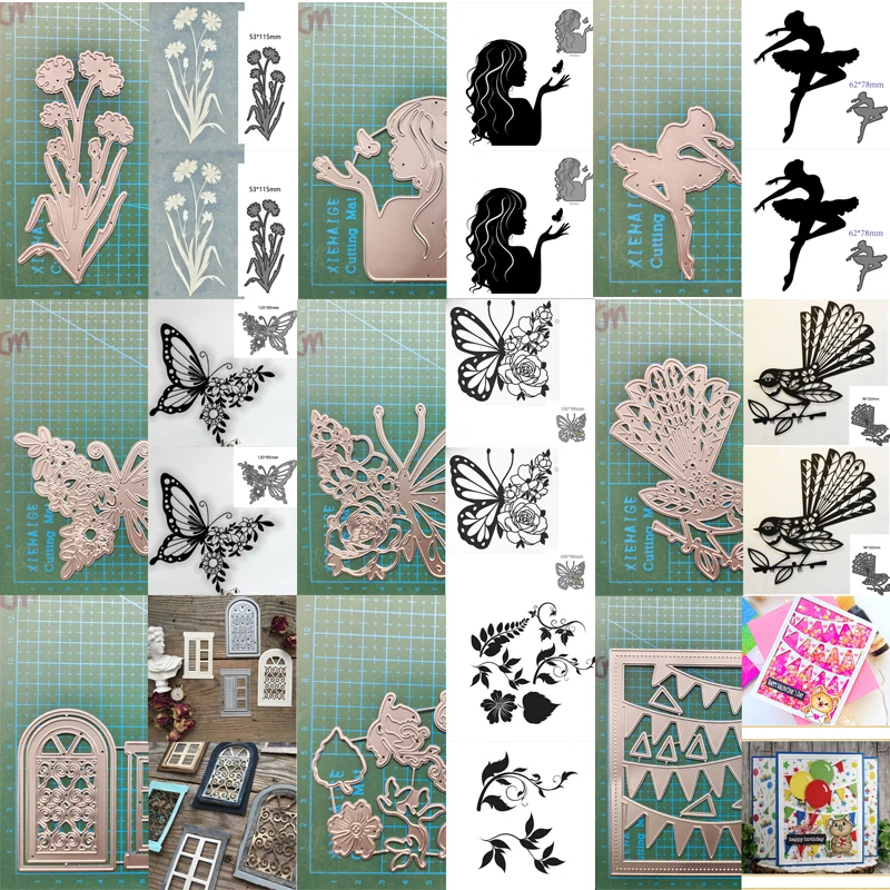 Kwiatowe okno motyl ptak kwiat dziewczyna do cięcia metalu wykrawacze szablony Scrapbooking Album DIY karta papierowa wytłaczanie rękodzieło nowe