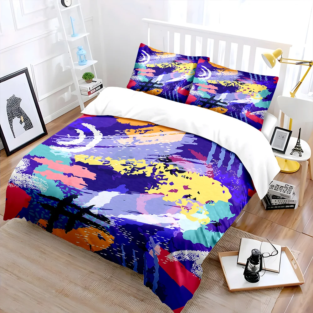 Abstract Colorful Graffiti Texture Print Soft Comfortable Duvet Cover Bedding Set Included 1*Duvet Cover  2*Pillowcases