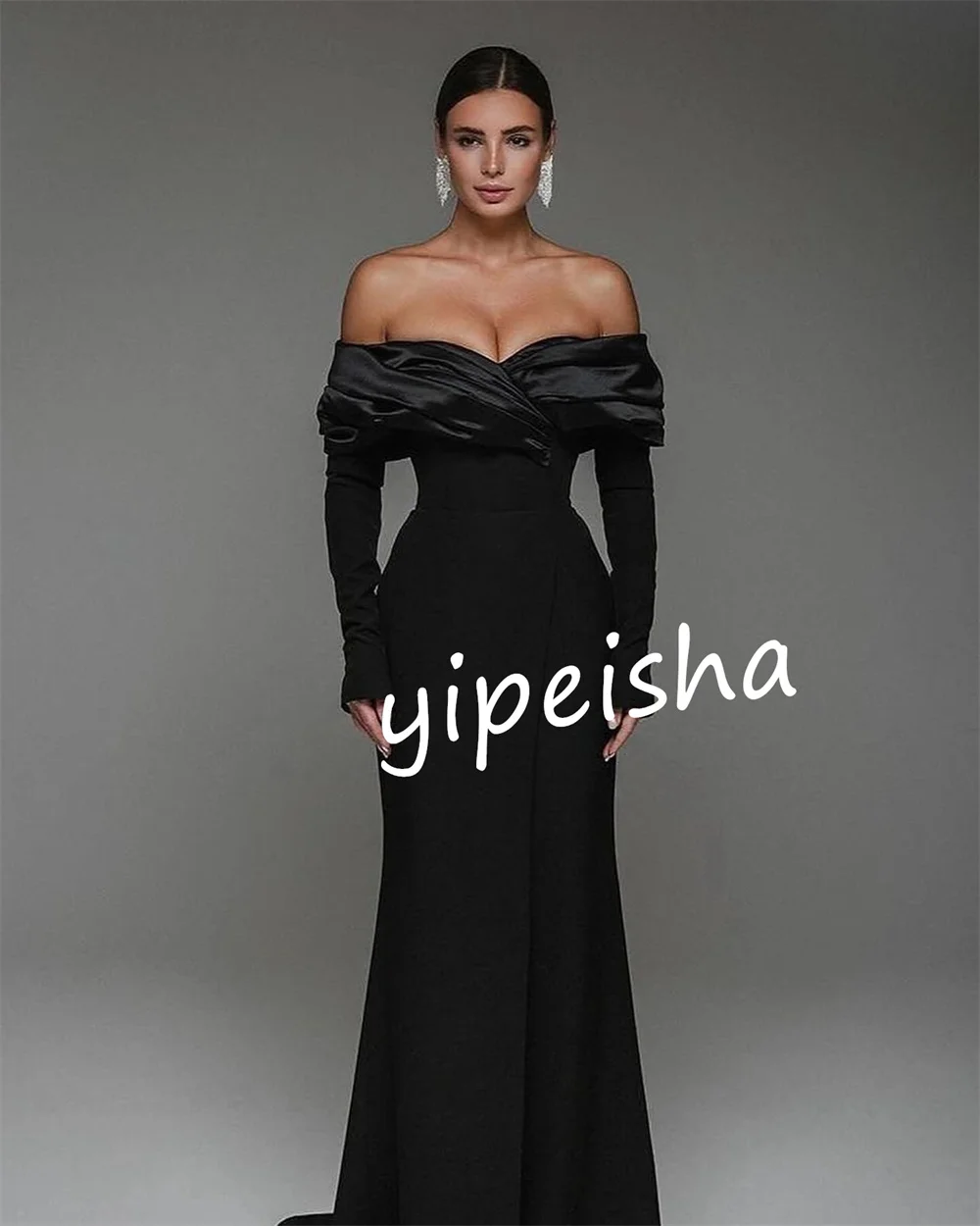 Customized Fashion Jersey Pleat Criss-Cross Mermaid Off-the-shoulder Long Dresses Celebrity Dresses Fashion Modern Style Simple