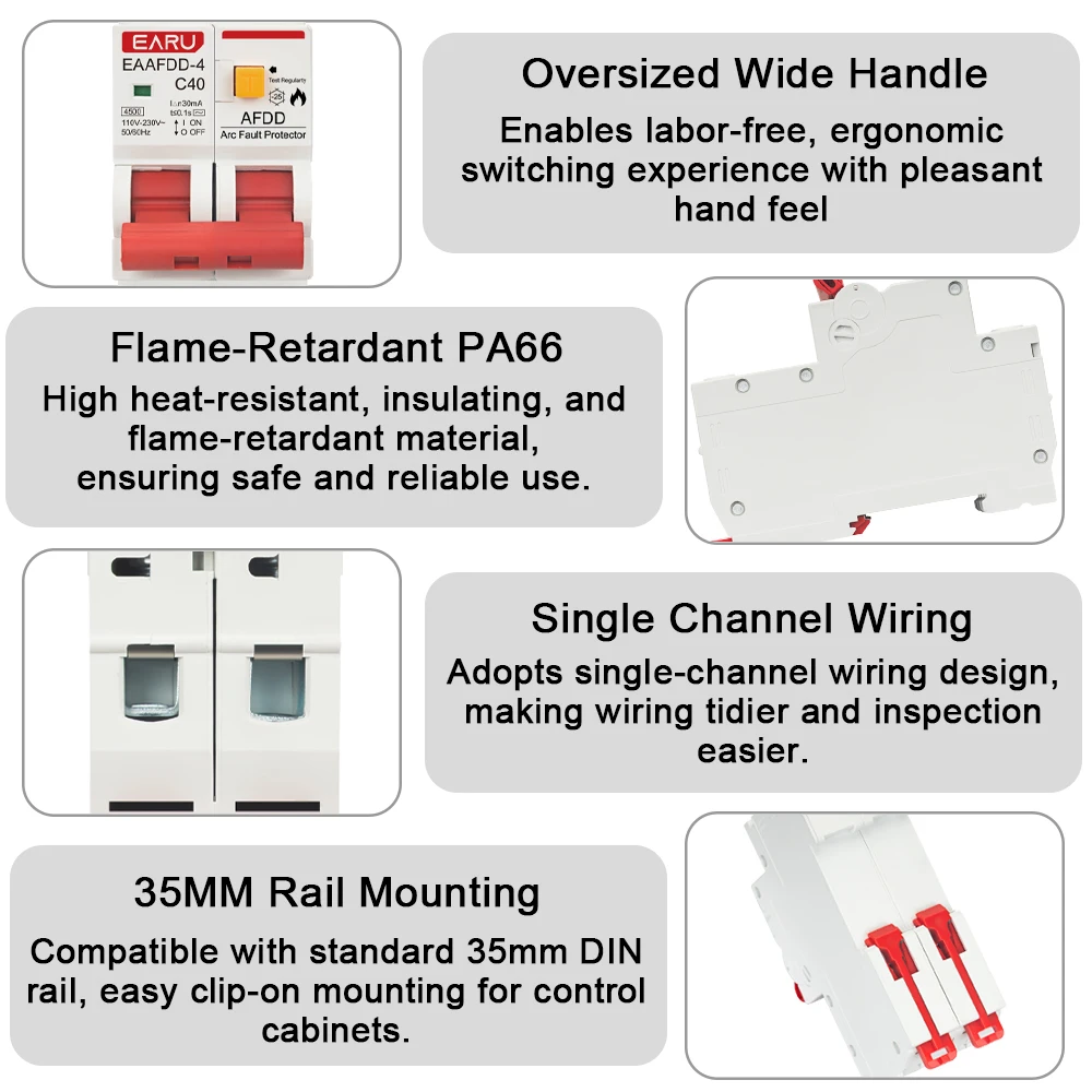 EARU AFDD AFCI Arc Fault Detection Device Overload Short Circuit Residual Current Leakage Protection Circuit Breaker Interrupter