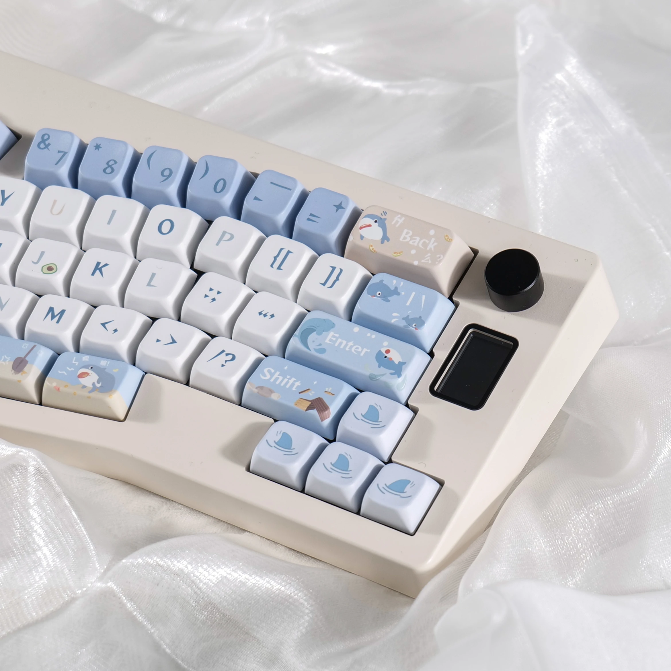 Imagem -04 - Cartoon Shark Keycaps Caps Teclado Mecânico Perfil Mda Sublimação Pbt Hi75 Vgn Creme Azul Keycap Bonito 143 Chaves