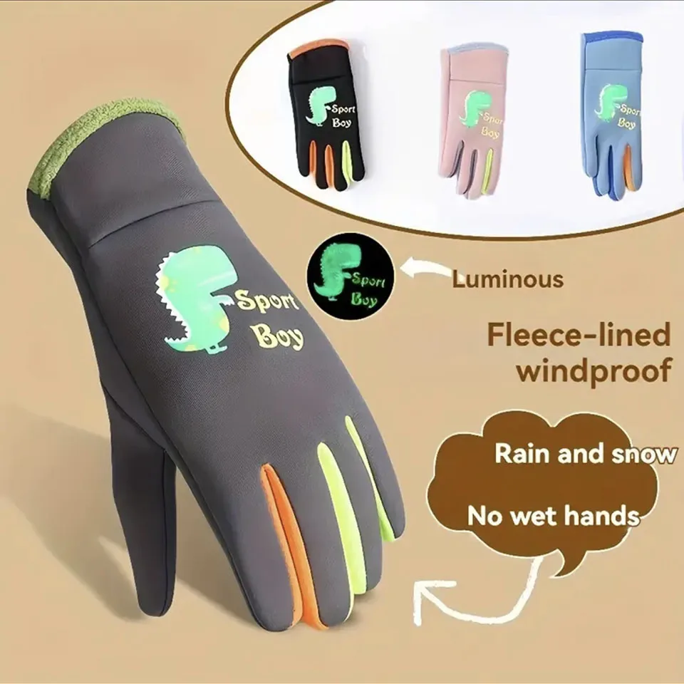GTUBIKE Kinder Warme Plüsch Handschuhe Winter Jungen Mädchen Kinder Outdoor Winddicht Skifahren Radfahren Handschuhe Glow Kleinkind Radfahren Fäustlinge