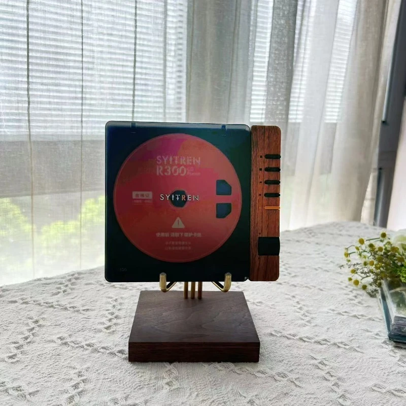 

Подставка для проигрывателя компакт-дисков, твердая древесина, настольное украшение, дисплей для хранения, элегантные скульптурные прямоугольные края для эстетической подставки