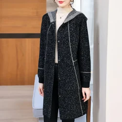 Hooded Double-Sided Cashmere Coat Women's Long 2026Autumn Winter New Outerwear Loose Large Size Mother Woolen Jacket Female Top