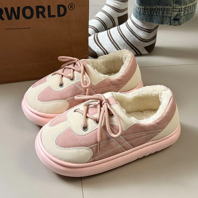 

Women Cotton Slippers Winter Style Indoor and Home Velvet Thick-soled Slippers Outer Wear Wear-resistant Comfort Stitched Shoes