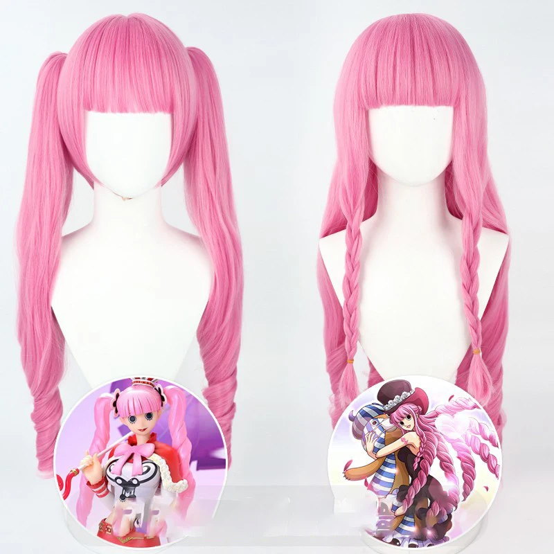 ONE PIECE Perona Anime Cosplay Wigs 80cm smoke pink Long Hair With bangs Halloween Christmas Heat Resistant For Women Wig