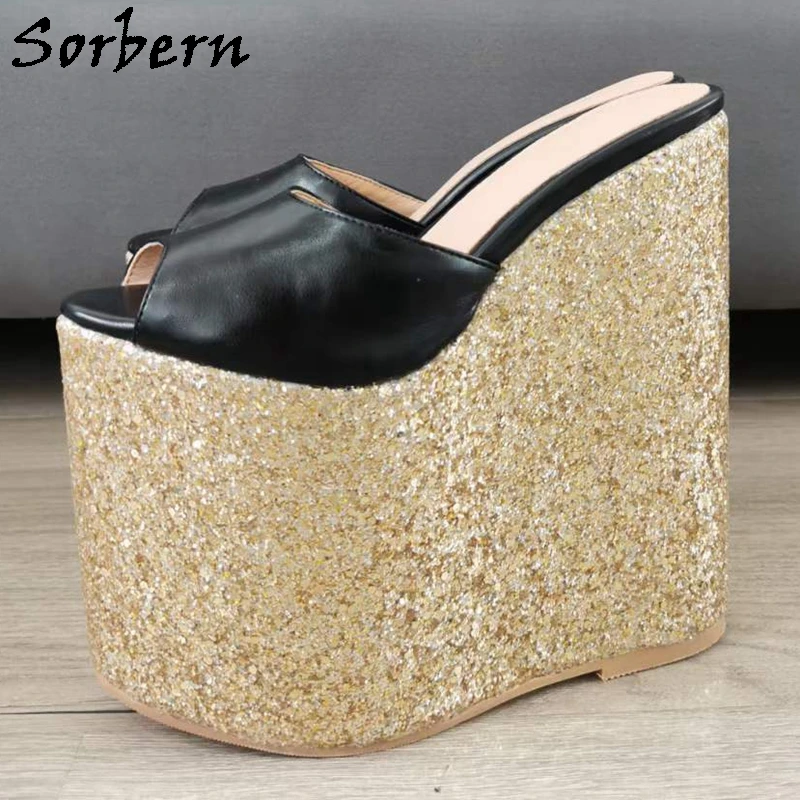 Sorbern 22Cm Wedges Women Slippers Outdoor Shoes Open Toe Slip On Slides Comfortable Platform Summer Heeled Custom Colors