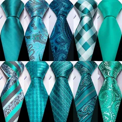 Barry.Wang Teal Silk Necktie For Men Classic Solid Suit Woven Pocket Square Cufflinks Ties Sets Wedding Party Designer Business