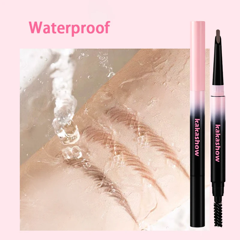 防水面取り両端アイブロウペン ブラシ付き - 色がつきやすく、長持ちするナチュラルアイブロウメイクアップ