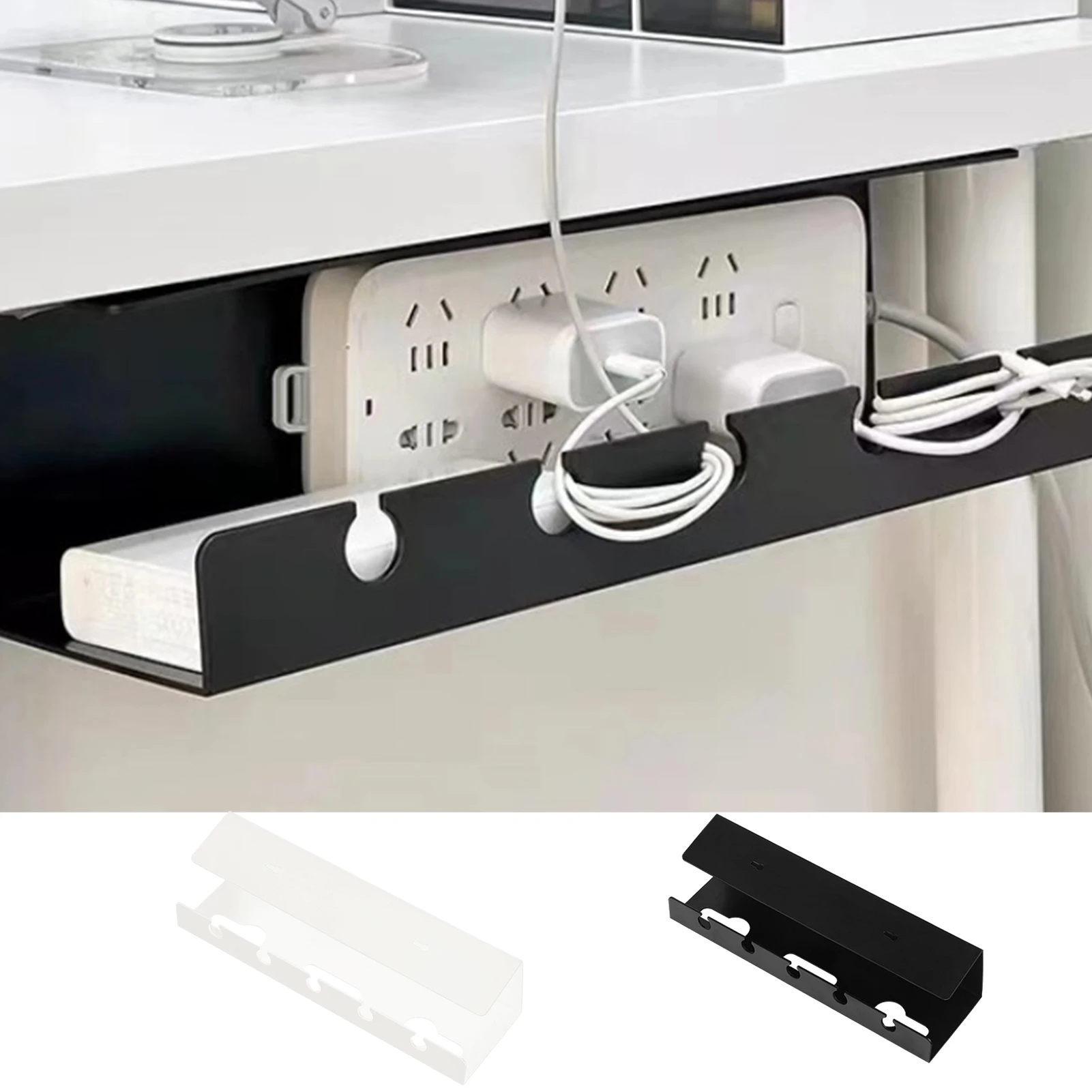 

Under Desk Cable Management Cable Tray No Drilling Power Socket Strip Cord Holder supplies Cables Organizer for Home Study Room