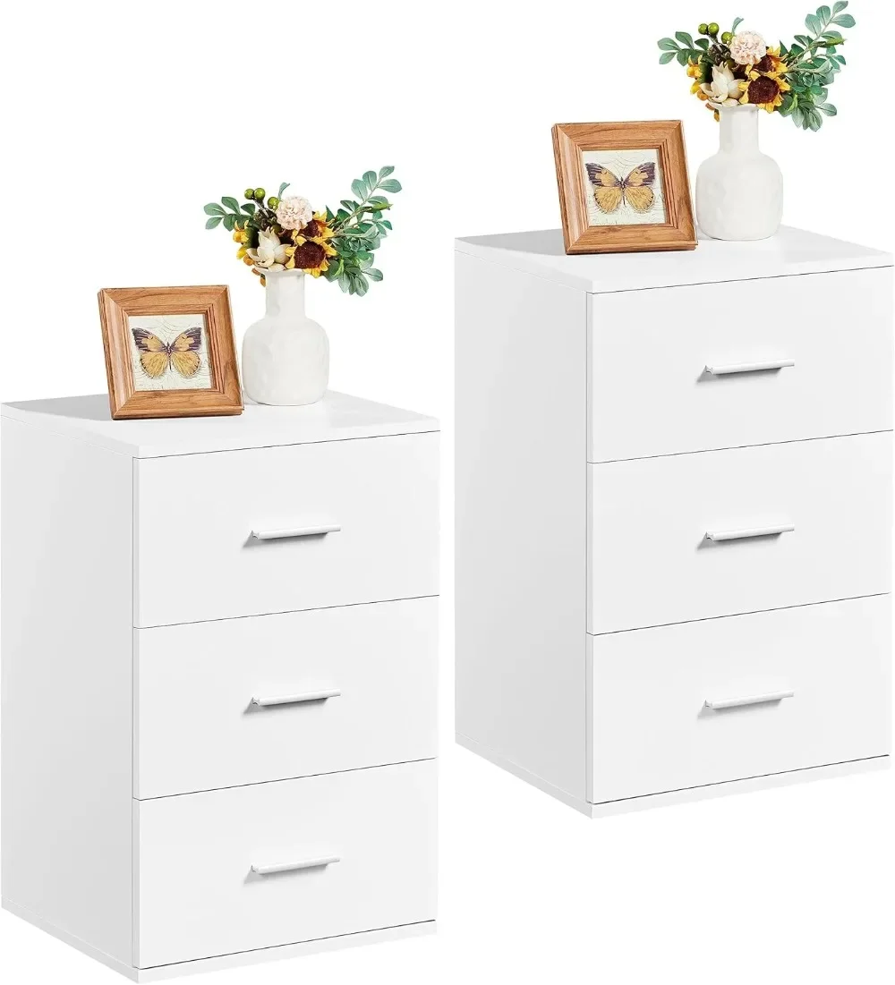 

Table with Storage, 2PCS Bedside Cupboard Chest of Drawer Cabinet Unit with Metal Handles for Bedroom/Small Space,Easy Assembly