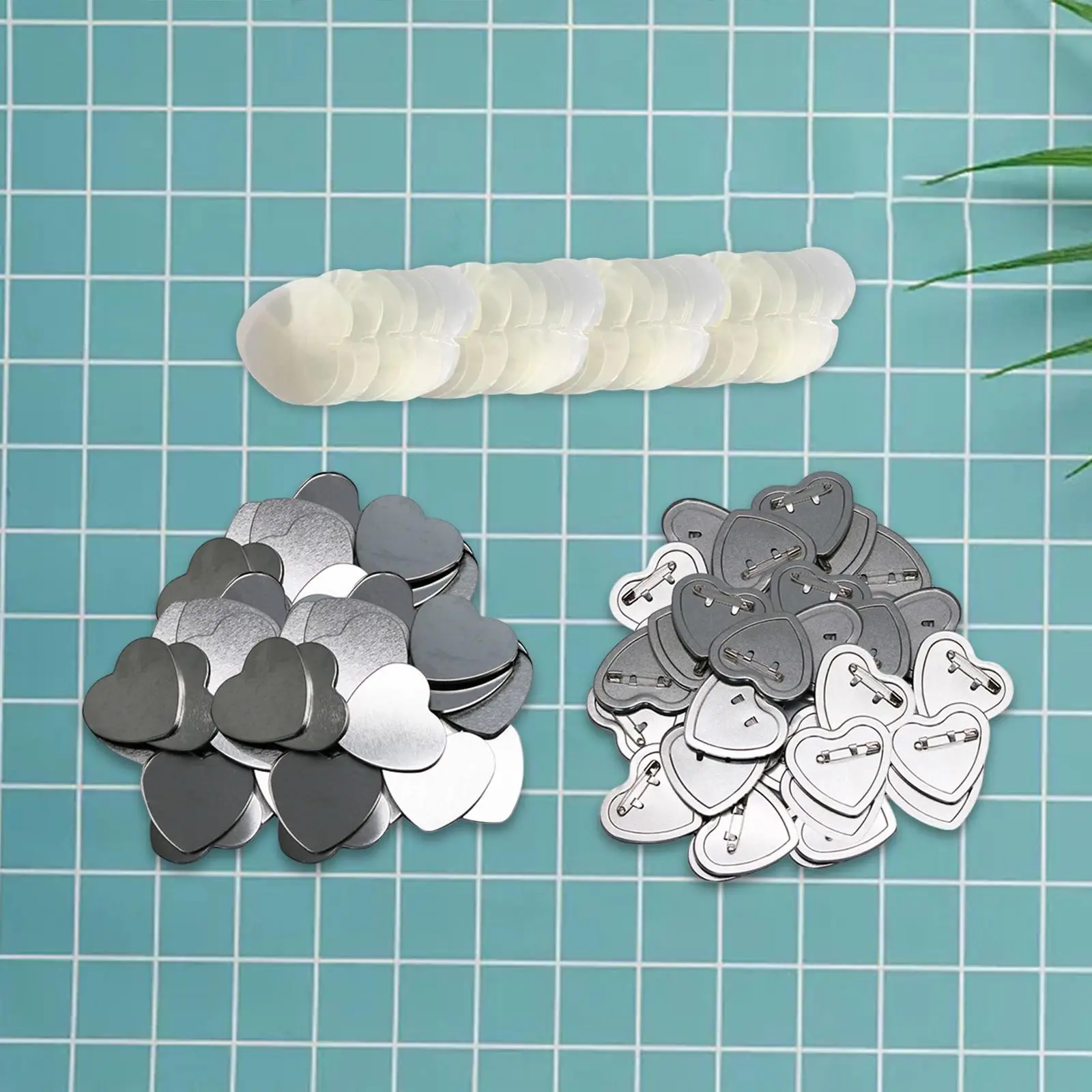 100pcs Blank Button Badges Metal Cover DIY Pin Buttons Supply Button Part Materials Heart Shape Badge Kit for Badge Making