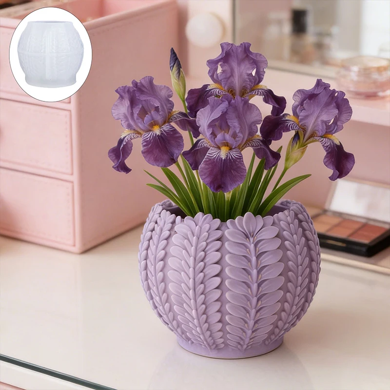 3D Wheat Leaf Vase Silicone Mold DIY Plaster Cement Flower Pot Pen Holder Storage Container Craft Ornament Mold Home Decor