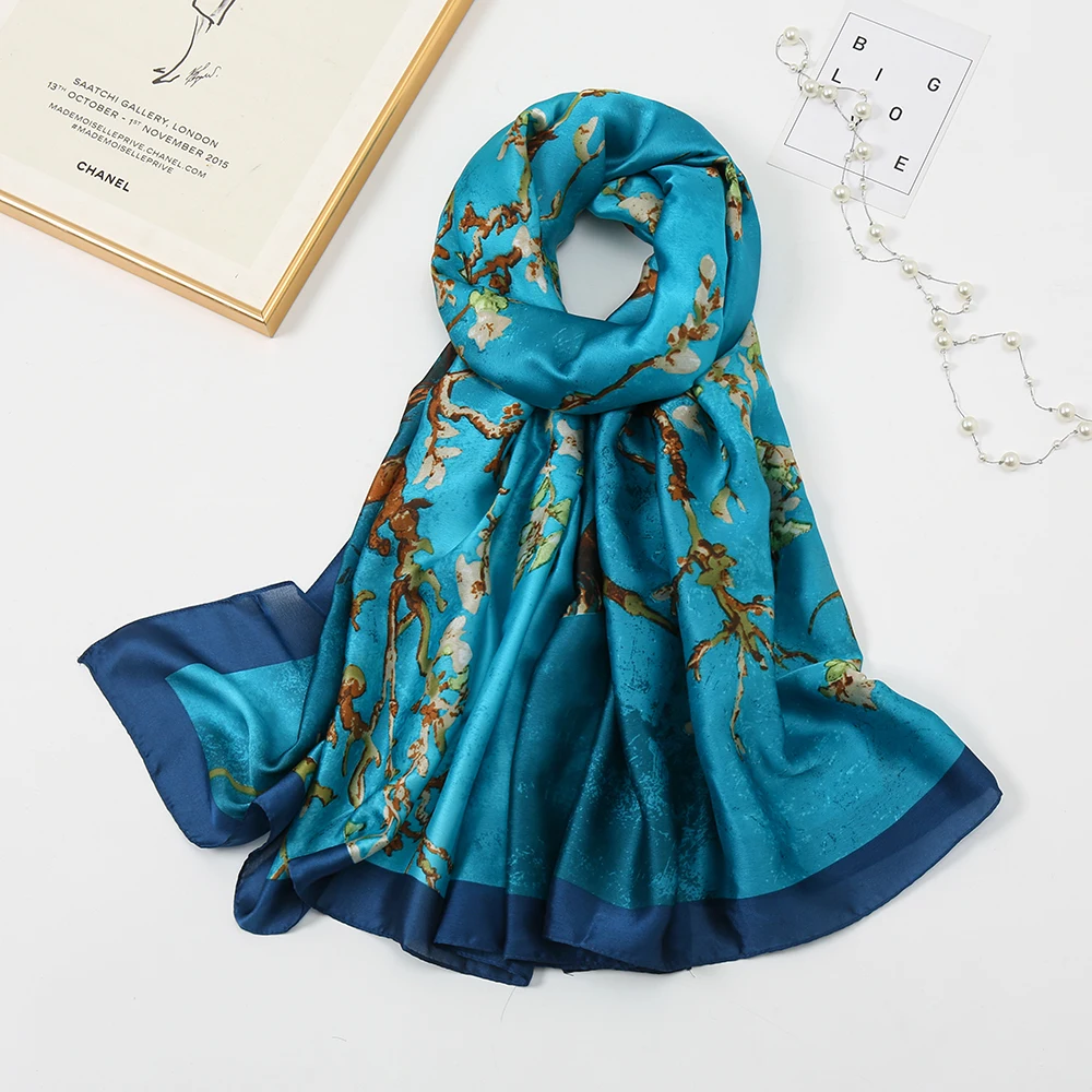 Fashion Imitation Silk Satin Scarf Printed Floral Shawl Women Lightweight Scarves Beach Travel Outdoor Sunscreen Hijab 180*85cm