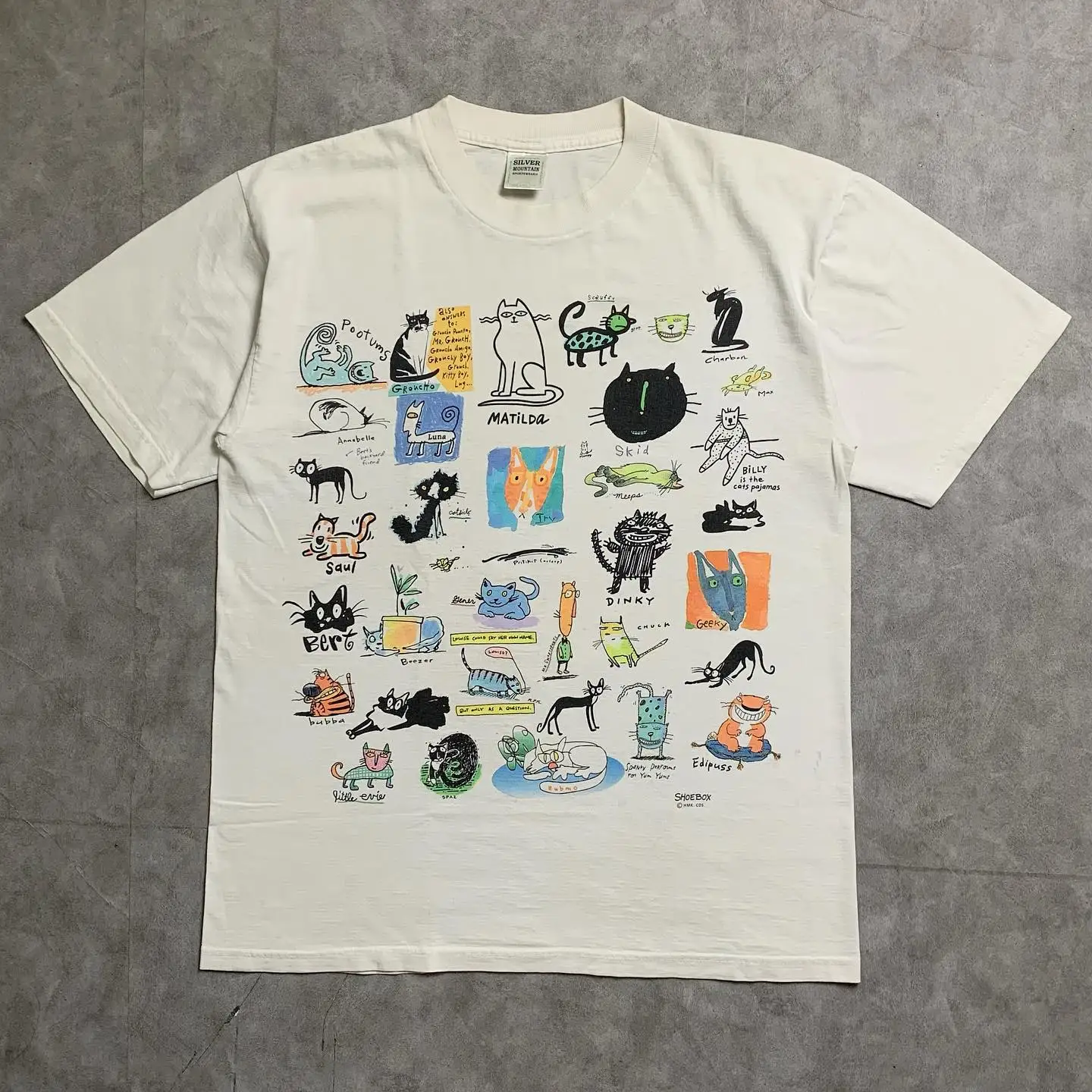 

Футболка The Cats Art Graphic T-Shirts SHOEBOX, винтажная, 1990-х, повседневная, уличная, готическая, из хлопка, в стиле готик-харадзюку, оверсайз