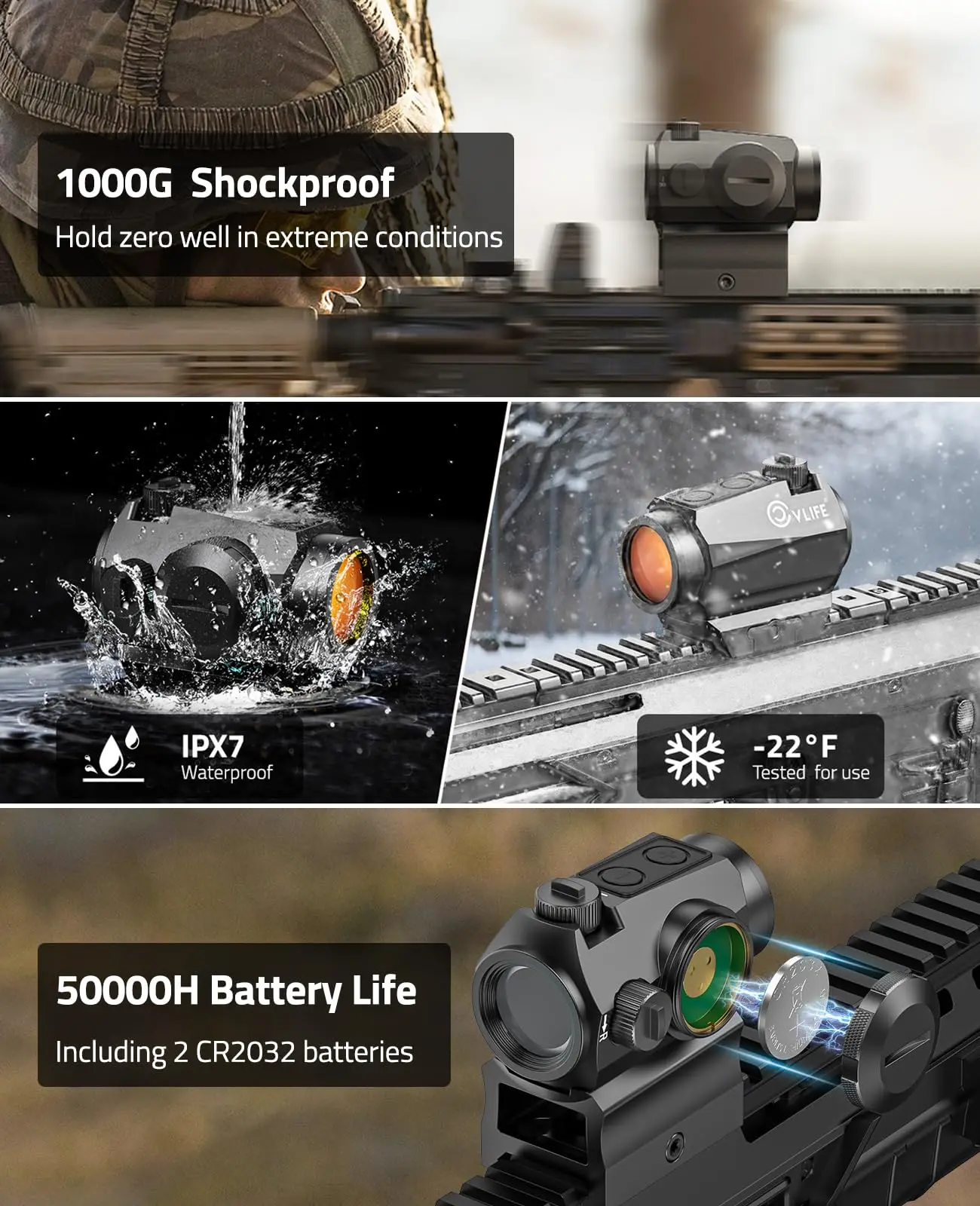 CVLIFE Rifle 1x20mm Compact Optics Scope JackalHowl Red Dot Sight Awake 2 MOA Picatinny Rail Absolute Co-Witness Airsoft Riflesc