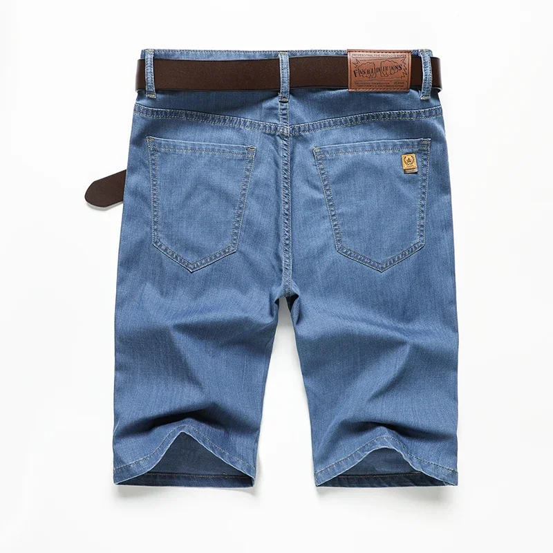 Pop Brand Men Business Denim Shorts Summer Thin Lyocell Straight Casual Short Jeans Slim Work Male Clothes Short Pants