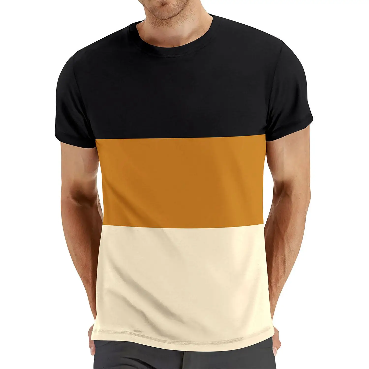 Men's Summer Loose-fitting Quick-drying SportsTop Street Style Color Blocking 3D Pattern Print Suitable for Everyday Sports Wear