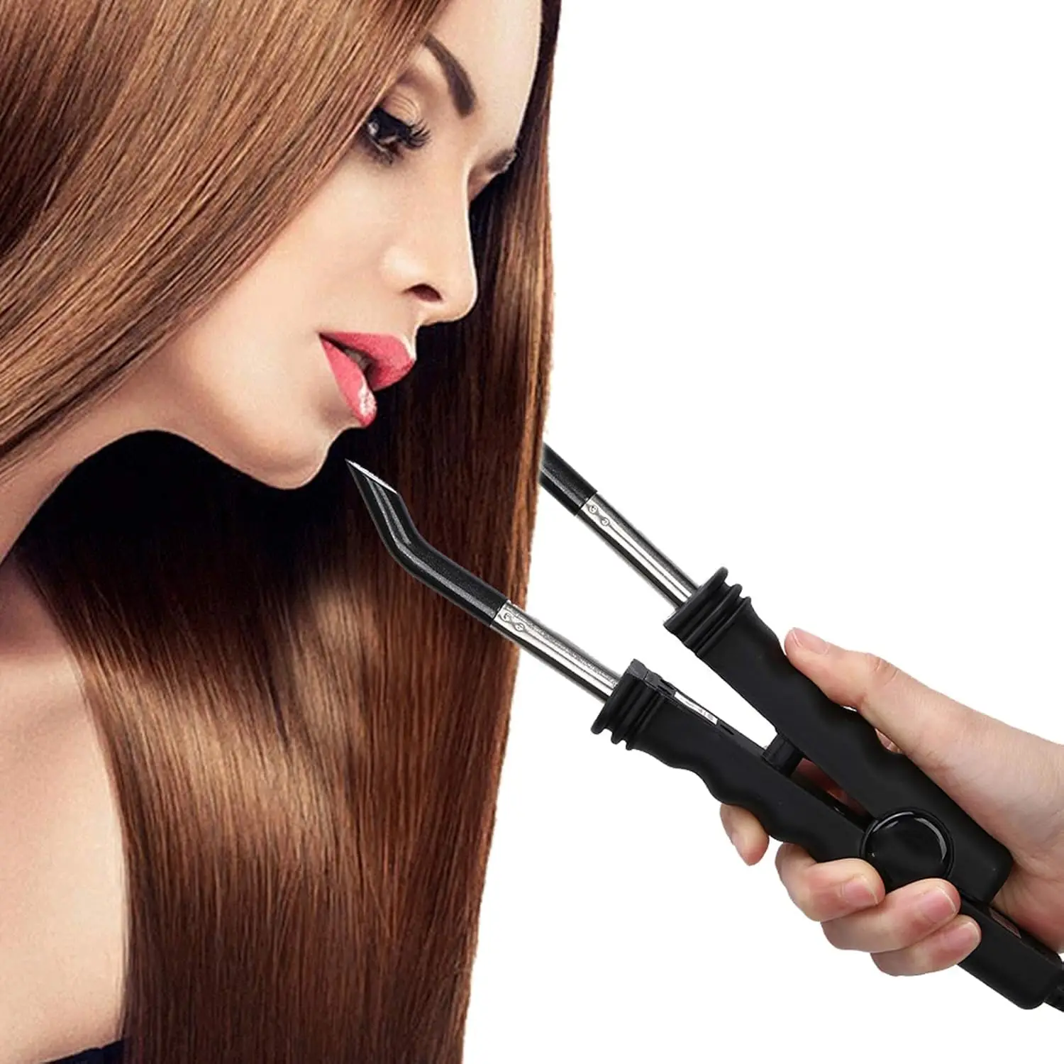 

Hair Extension Bonding Iron, Professional Flat Shape Melting Tool for Salon Hair Extensions and Wigs (Black)