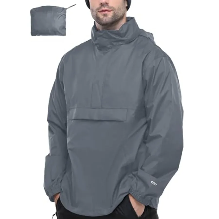 33, 000Feet Men's Pullover Rain Jacket Waterproof with Hood Lightweight Packable Raincoat Windbreaker for Golf Travel