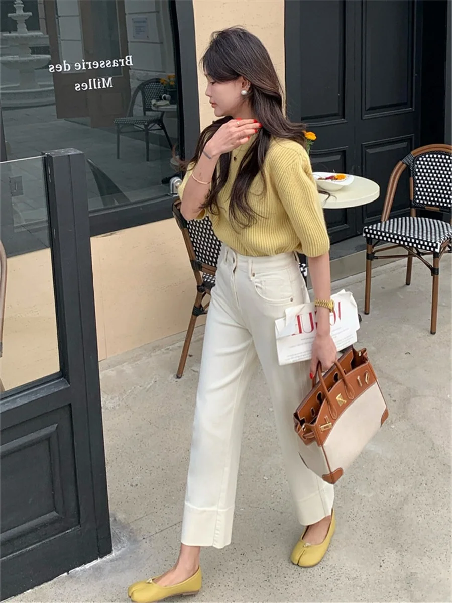 

Light Pink Label High Waist Loose Straight Leg Jeans Women's Summer Apricot Color Nine Point Casual Wide Leg Pants