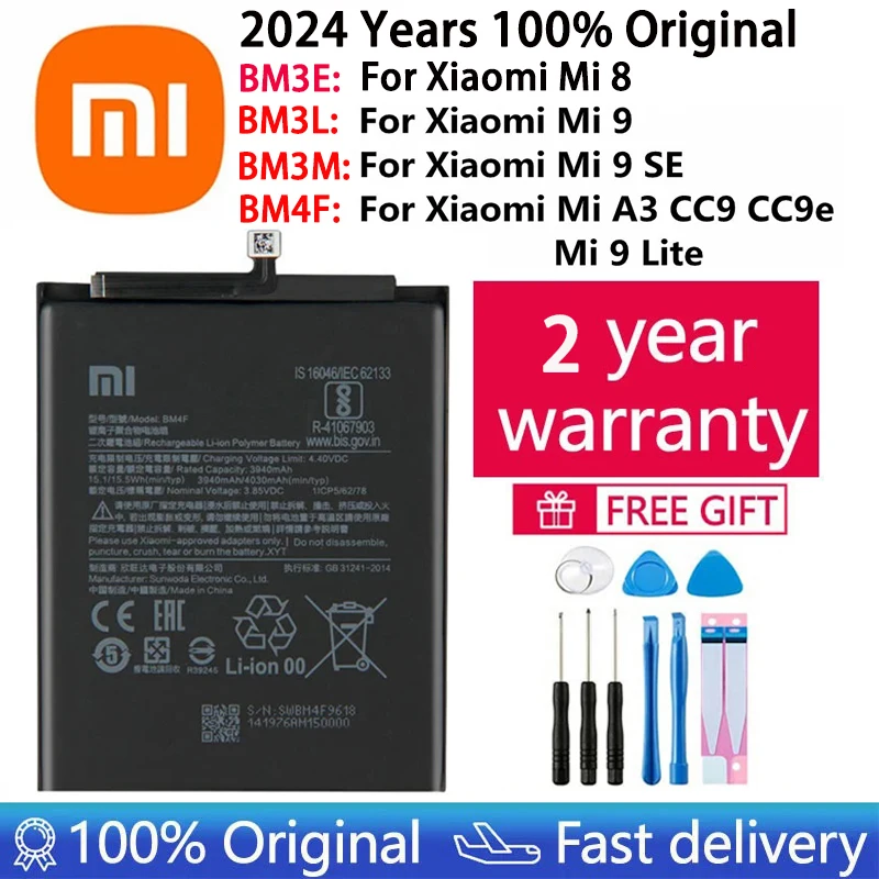 2024 Years 100% Original Battery BM3E BM3L BM3M BM4F For Xiaomi Mi 9 ,Mi 9 Lite A3 CC9 CC9e , Mi 9 SE , Mi 8 , Phone Batteries