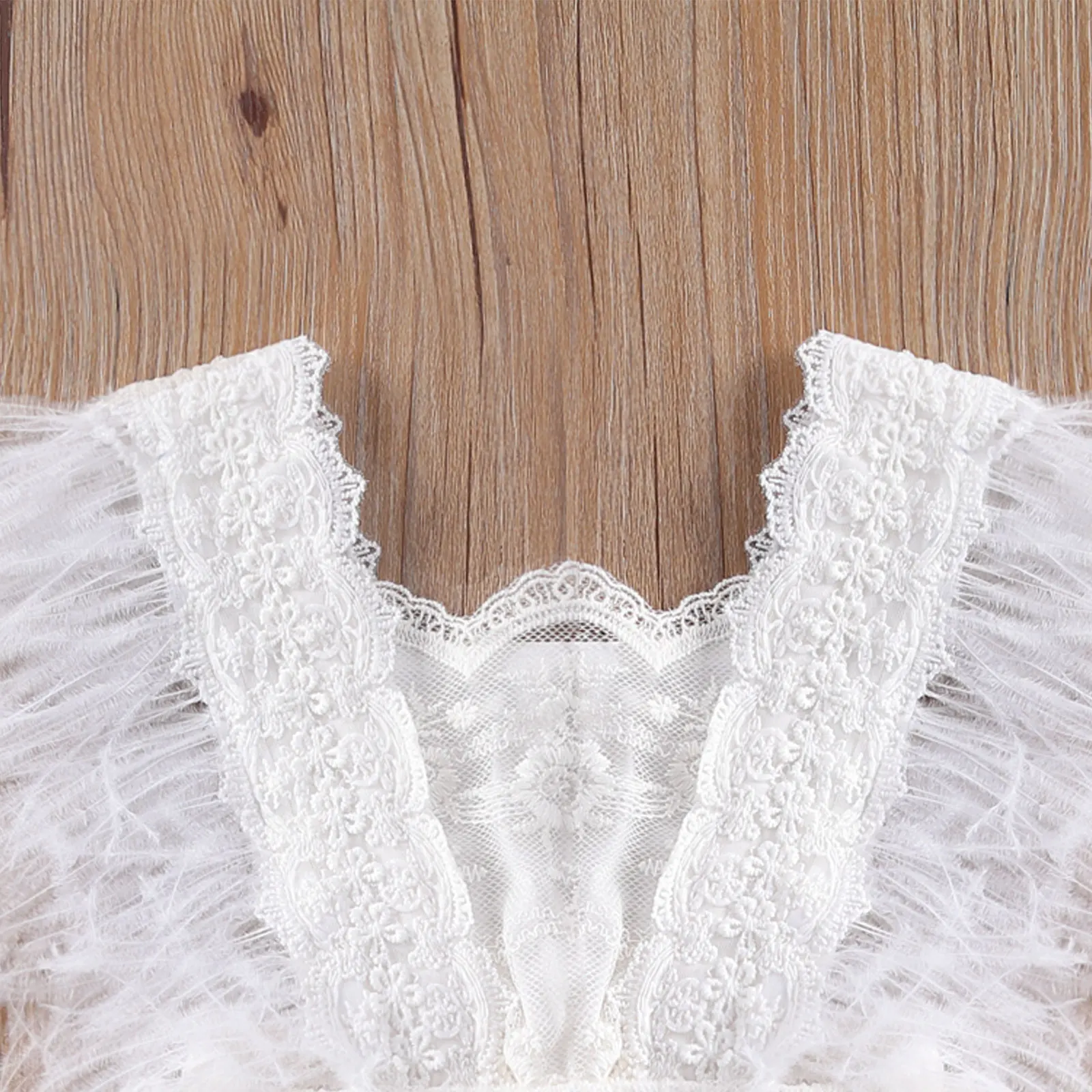 Newborn Baby Girl Lace Romper Dress Infant Ruffles Feather Tassel Sleeve Backless Jumpsuit Tulle Tutu Skirt 1st Birthday Girl