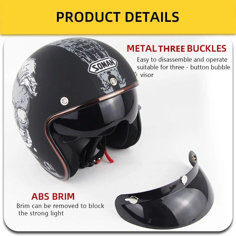 New Vintage Motorcycle Helmet DOT Certification Retro Capacete De Moto Helmet Casco Moto Open Face Helmet HD Visors Four Season