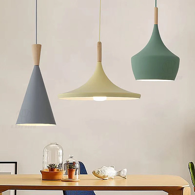 

GEW Nordic modern Aluminum Lampshade Wood E27 Pendant Lights, living room dining table bedside decorative lighting Fixtures