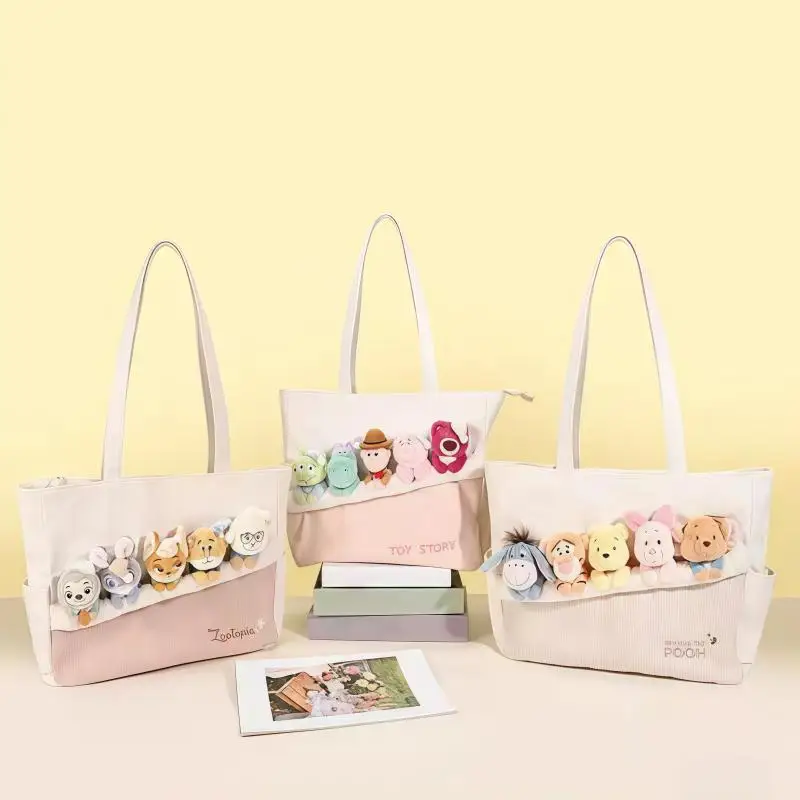 

Официальная сумка-тоут Disney Zootopia из холщовой ткани, большая вместимость, с декором в виде куклы, для поездок на работу, офиса, в подарок на день рождения